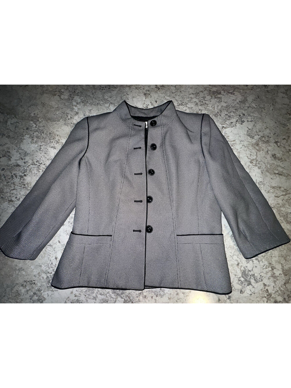 Le Suit Women’s Gray Lined Notch Lapel Five-Button Houndstooth Blazer 12